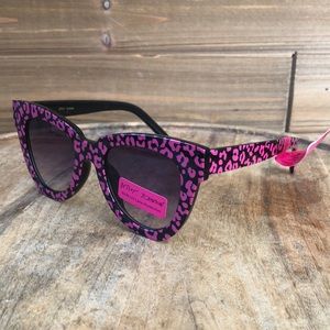 Betsey Johnson Large Cat Eye Gradient Lens Sunglasses with Pink Animal Print
